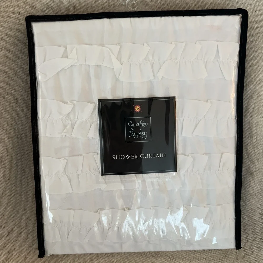 New Cynthia Rowley Shower Curtain 72x72 Shabby Chic White Ruffle Polyester NIP